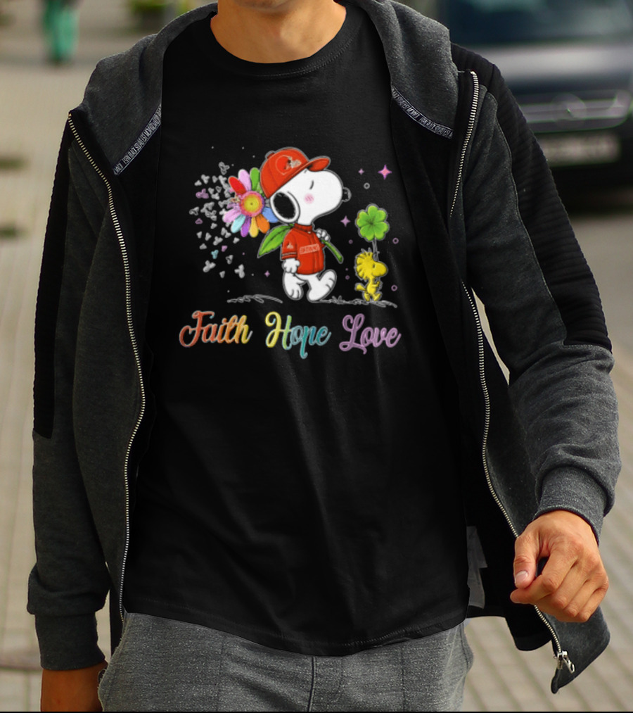 Cleveland Browns Snoopy Woodstock Faith Hope Love Flower Clover T-Shirt