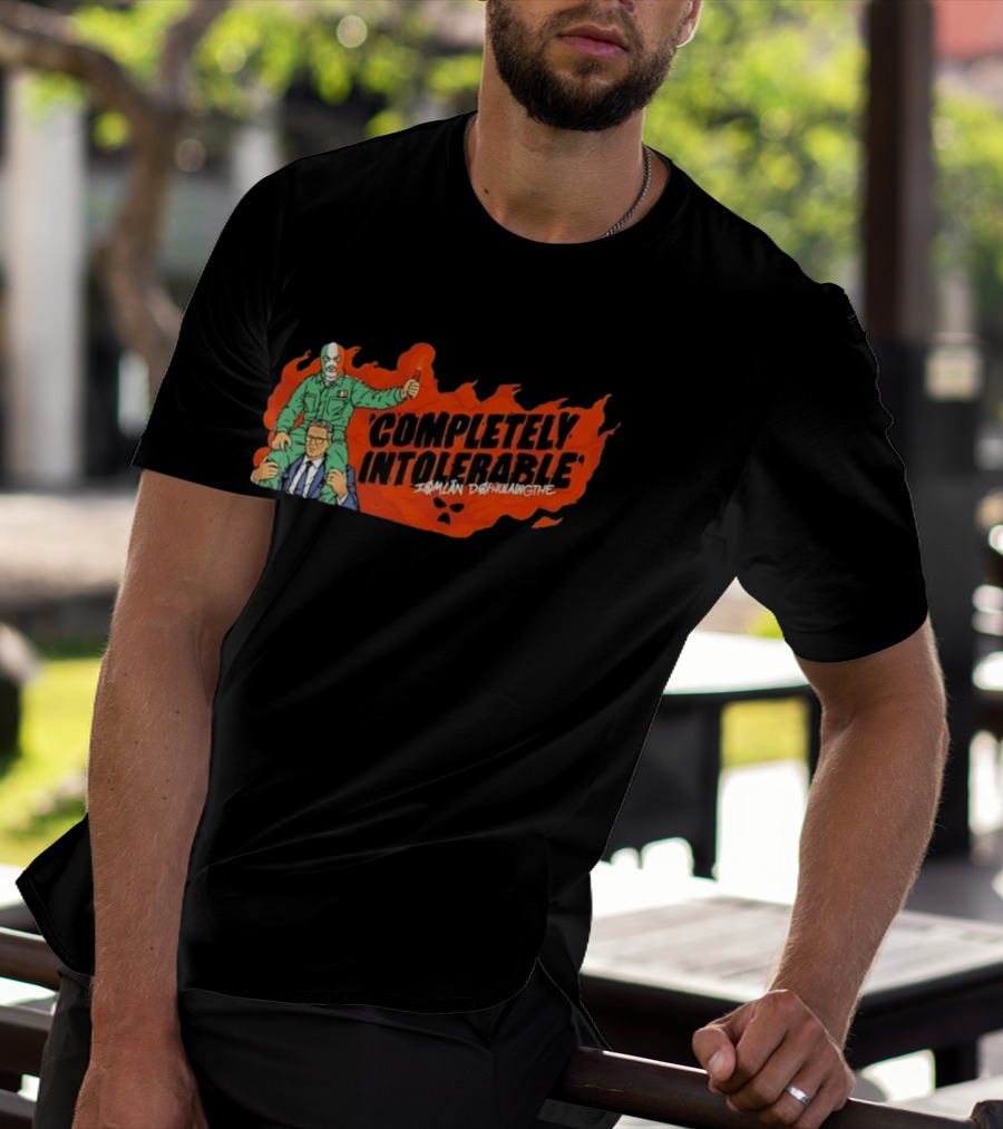 Completely Intolerable Iømlán Døfhulaingthe Flame Background Masked Man Suit And Tie T-Shirt