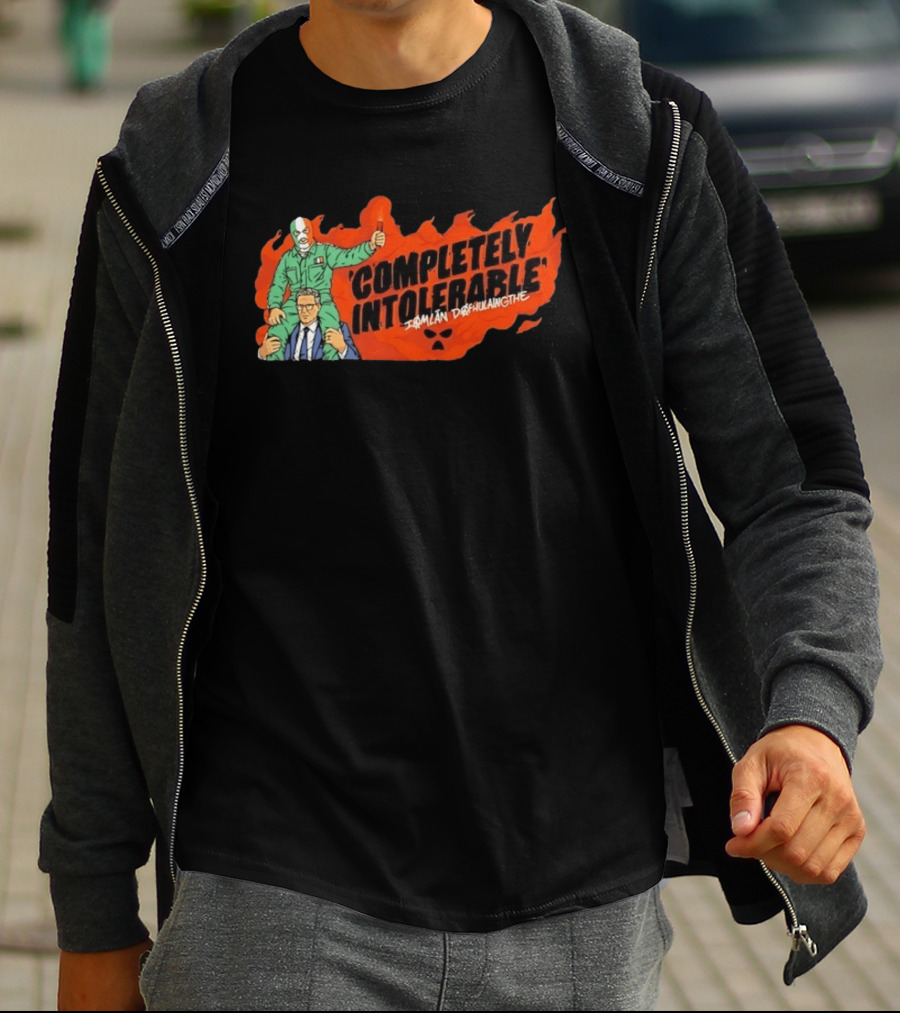 Completely Intolerable Iømlán Døfhulaingthe Flame Background Masked Man Suit And Tie T-Shirt