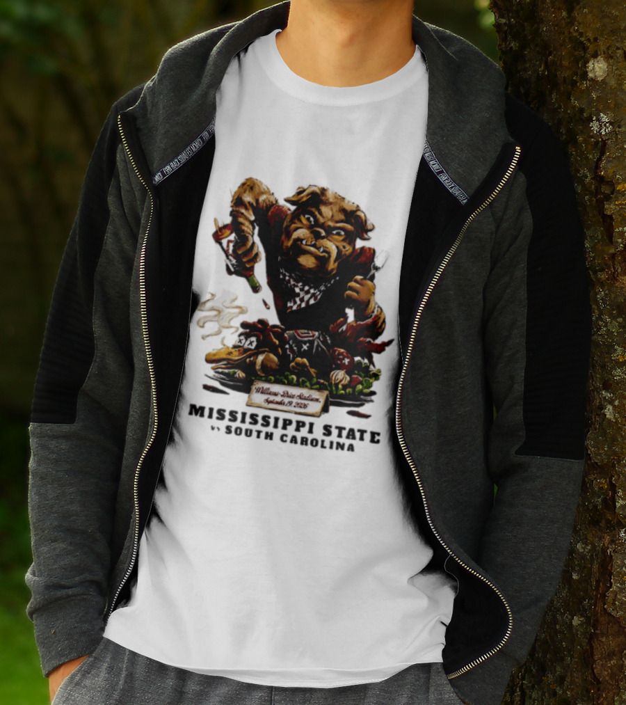 Mississippi State Vs South Carolina 2026 Bulldog Pouring Sauce On Roasted Duck Williams Brice Stadium T-Shirt