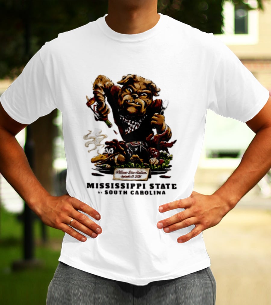 Mississippi State Vs South Carolina 2026 Bulldog Pouring Sauce On Roasted Duck Williams Brice Stadium T-Shirt