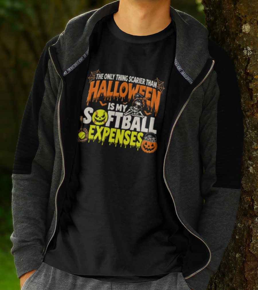 The Only Thing Scarier Than Halloween Is My Softball Expenses Skeletal Humor With Pumpkins T-Shirt