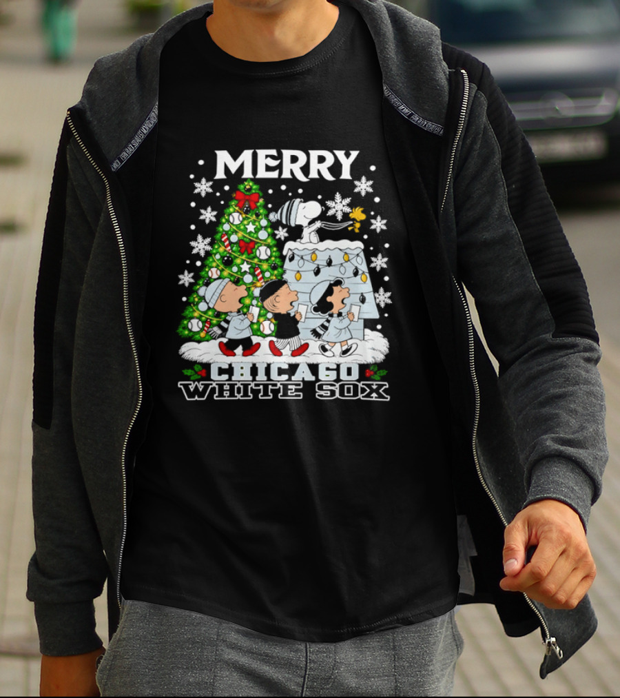 Merry Christmas Peanuts Chicago White Sox Snoopy Woodstock Holiday T-Shirt