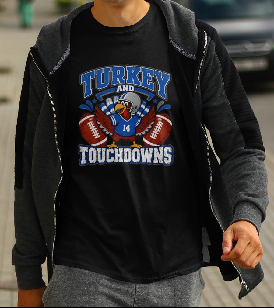 Detriot Lions Thanksgiving Football Turkey Touchdowns Fun T-Shirt