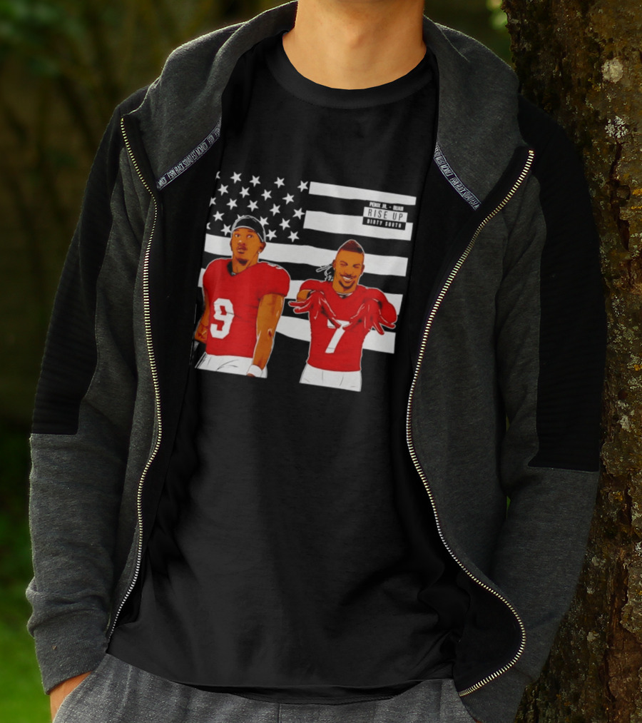 Michael Penix Jr Bijan Robinson Rise Up Dirty South Football Stars American Flag T-Shirt