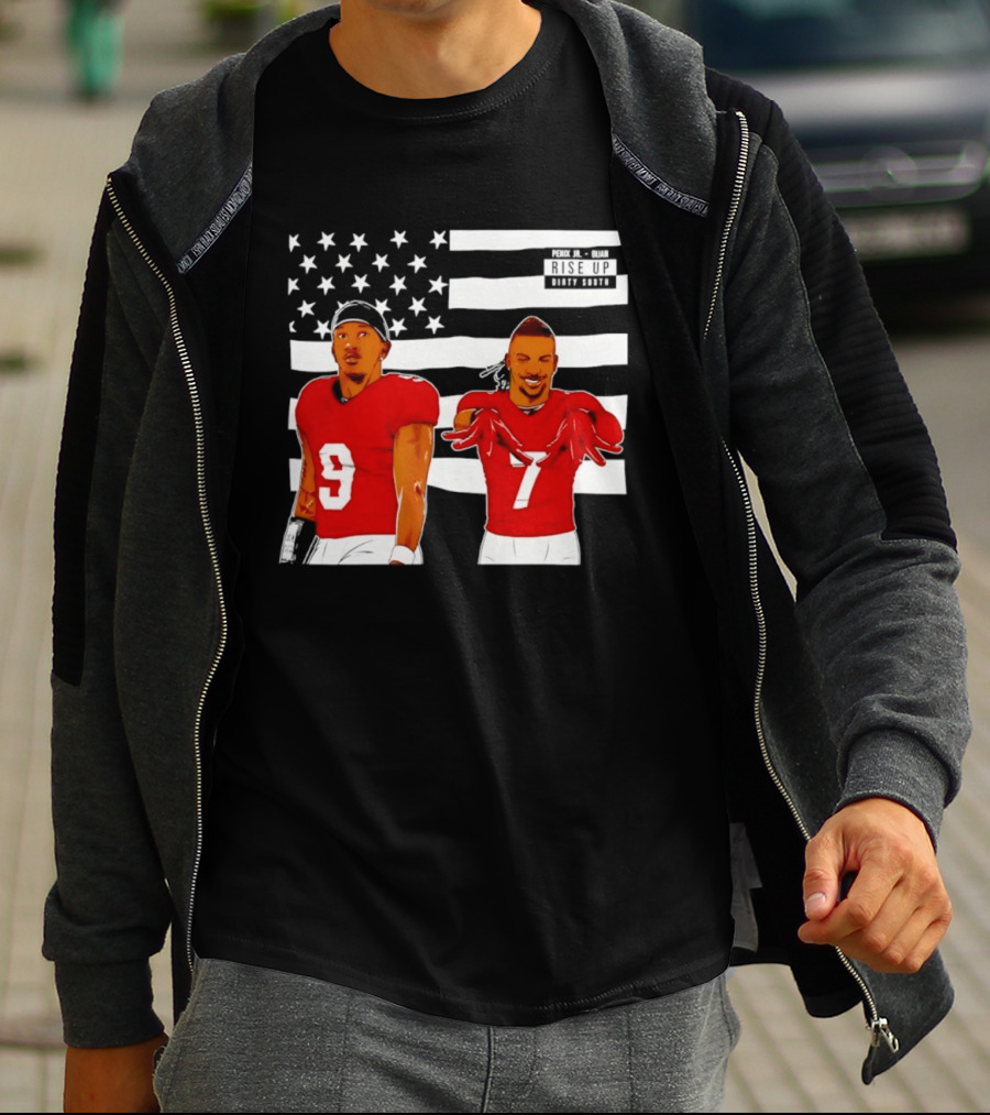 Michael Penix Jr Bijan Robinson Rise Up Dirty South Football Stars American Flag T-Shirt