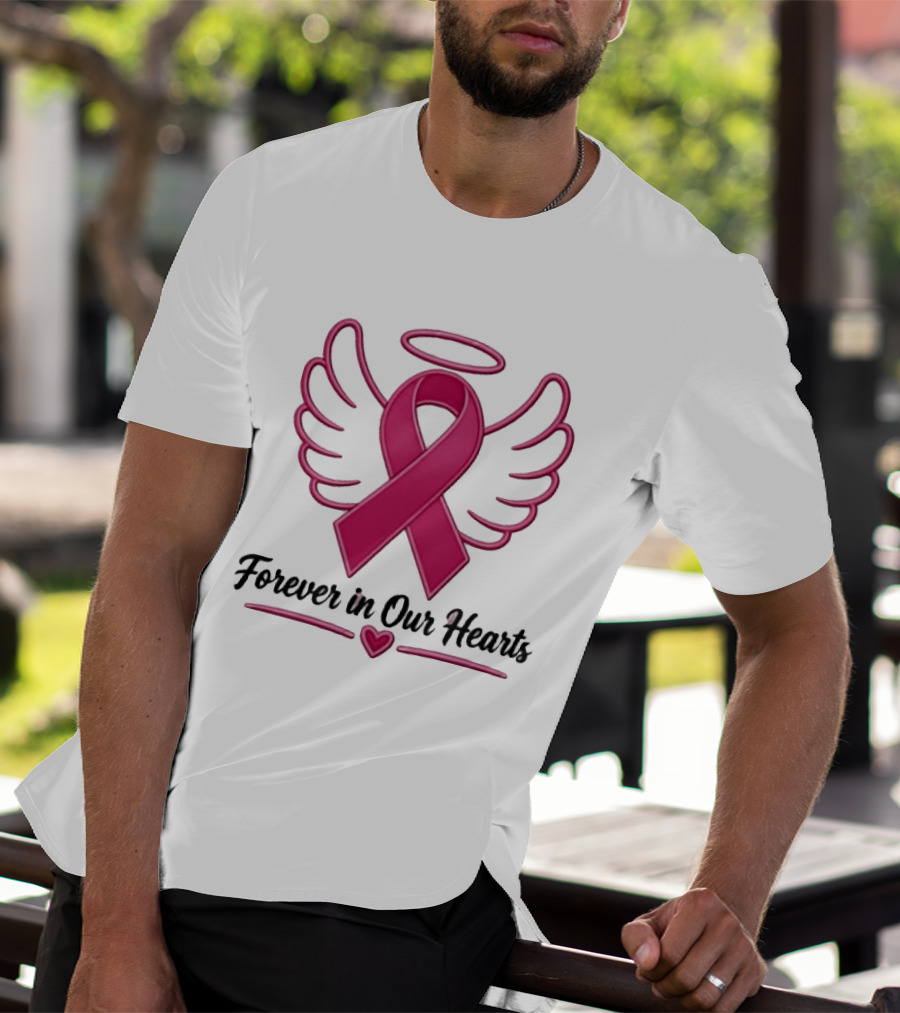 Forever In Our Hearts Breast Cancer Awareness Angel Ribbon T-Shirt