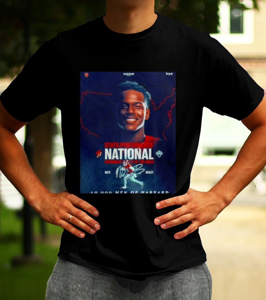Stats Perform FCS National Freshman Player Of The Week Nate Bailey Harvard Football Ivy League T-Shirt