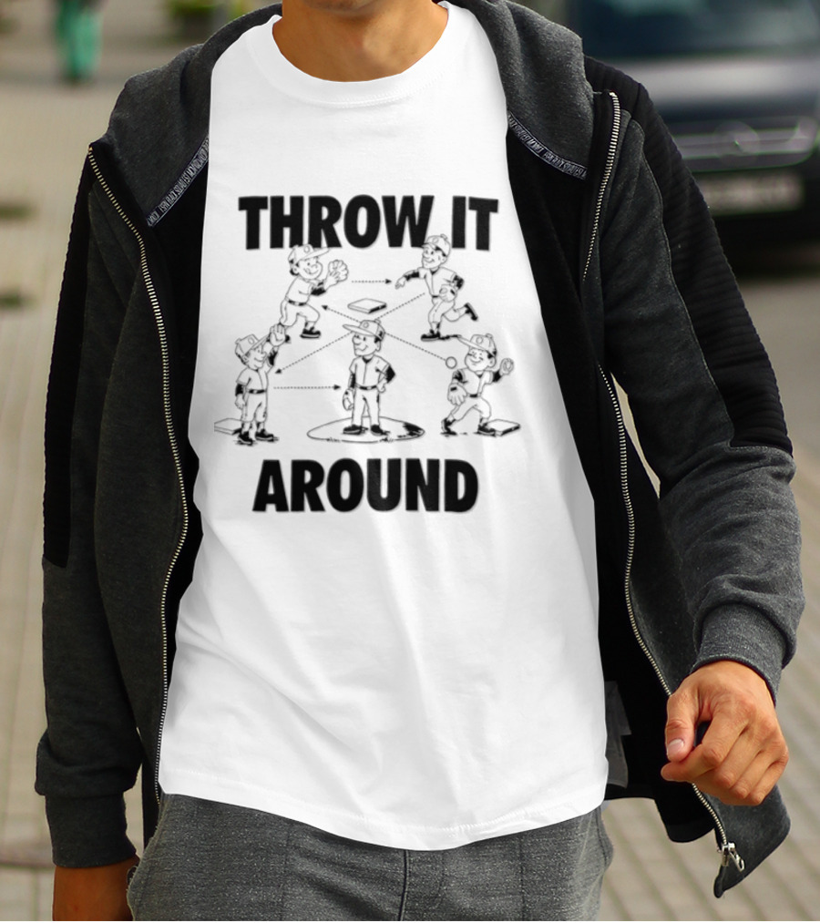 Throw IT Around Cartoon Baseball Players Throwing Ball T-Shirt
