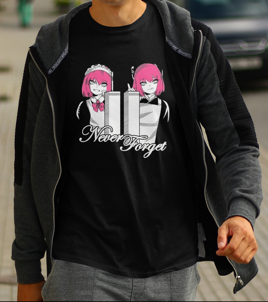 Never Forget Anime Manga Otaku Pink Hair Maid Twins T-Shirt