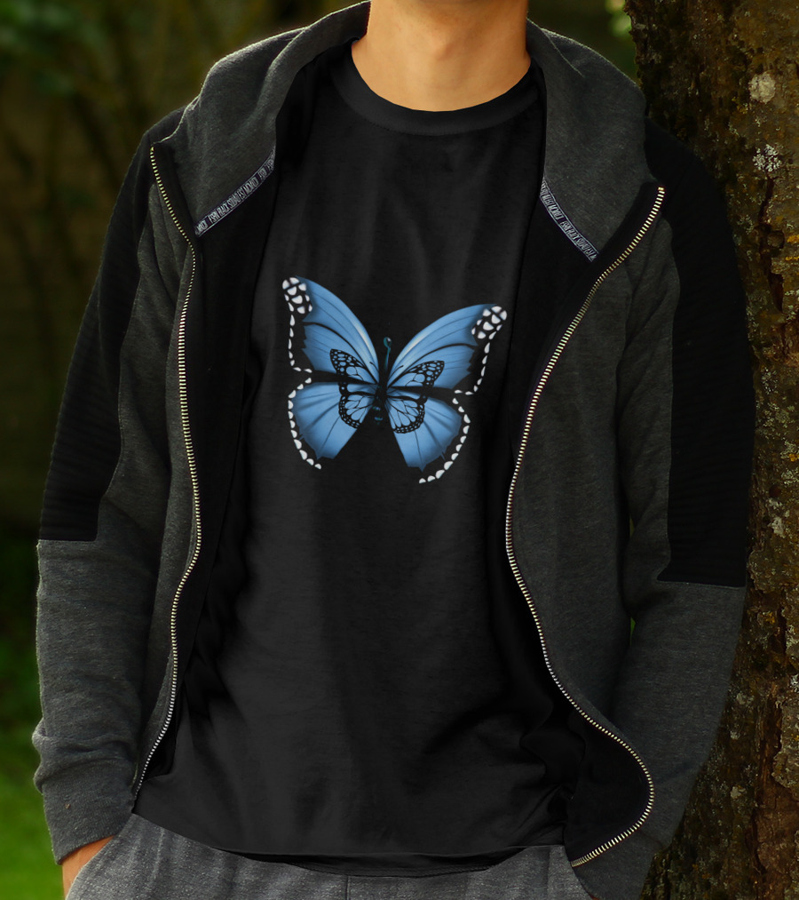 Butterfly Collection Blue Monarch Detailed Wings T-Shirt