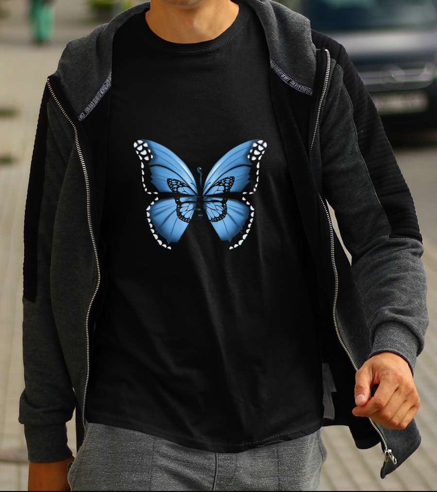 Butterfly Collection Blue Monarch Detailed Wings T-Shirt