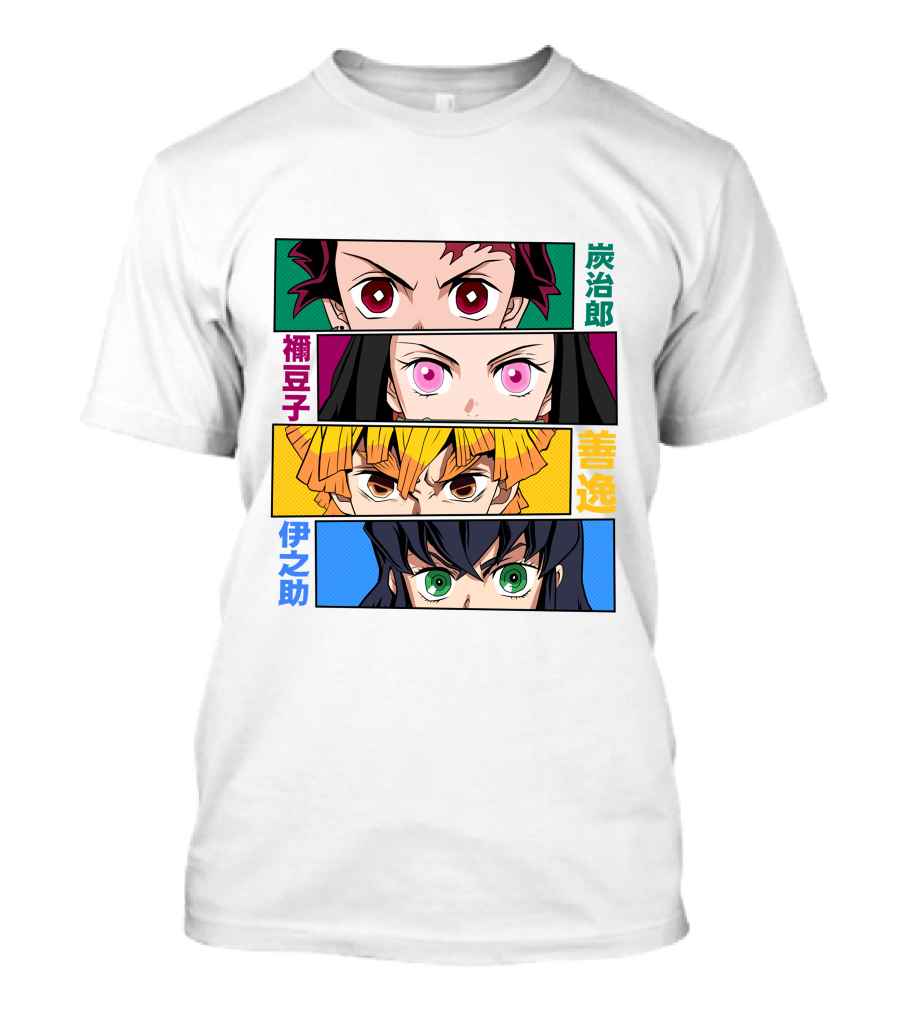 Demon Slayer Kimetsu No Yaiba Tanjiro Nezuko Zenitsu Inosuke Character Faces T-Shirt