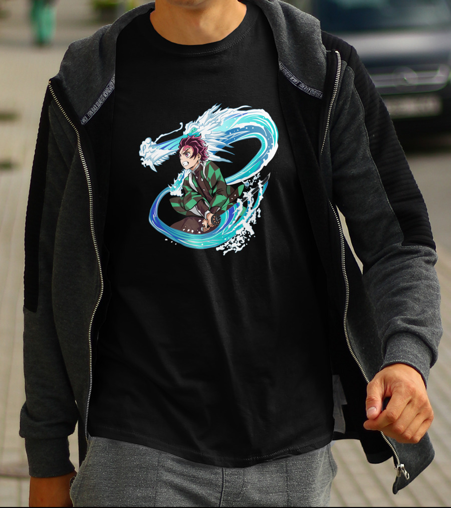Demon Slayer Kimetsu No Yaiba Tanjiro Kamado Water Breathing Technique Dragon Wave T-Shirt