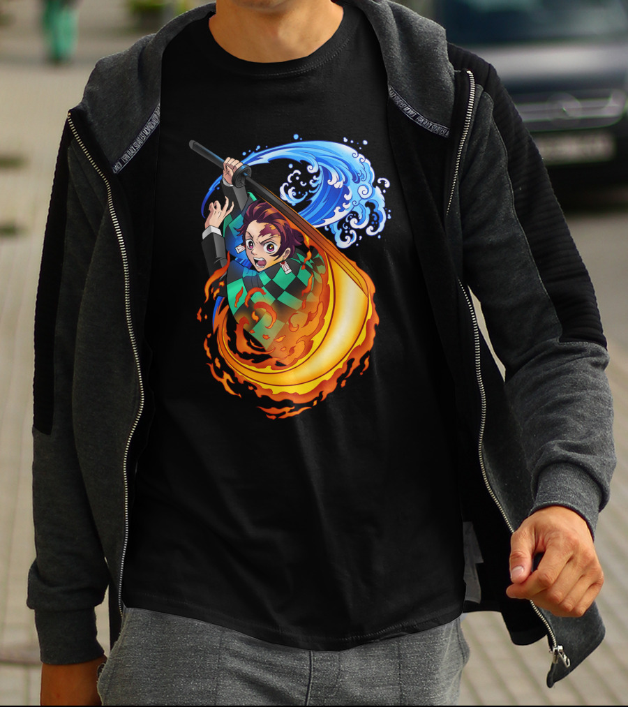 Demon Slayer Kimetsu No Yaiba Tanjiro Kamado Water And Fire Attack T-Shirt