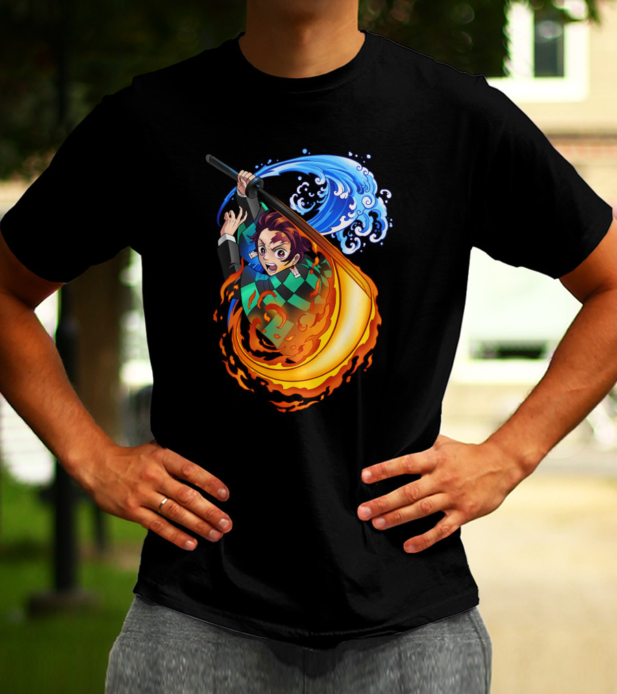 Demon Slayer Kimetsu No Yaiba Tanjiro Kamado Water And Fire Attack T-Shirt