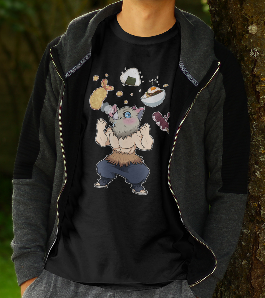 Demon Slayer Kimetsu No Yaiba Inosuke Enjoying Japanese Food T-Shirt