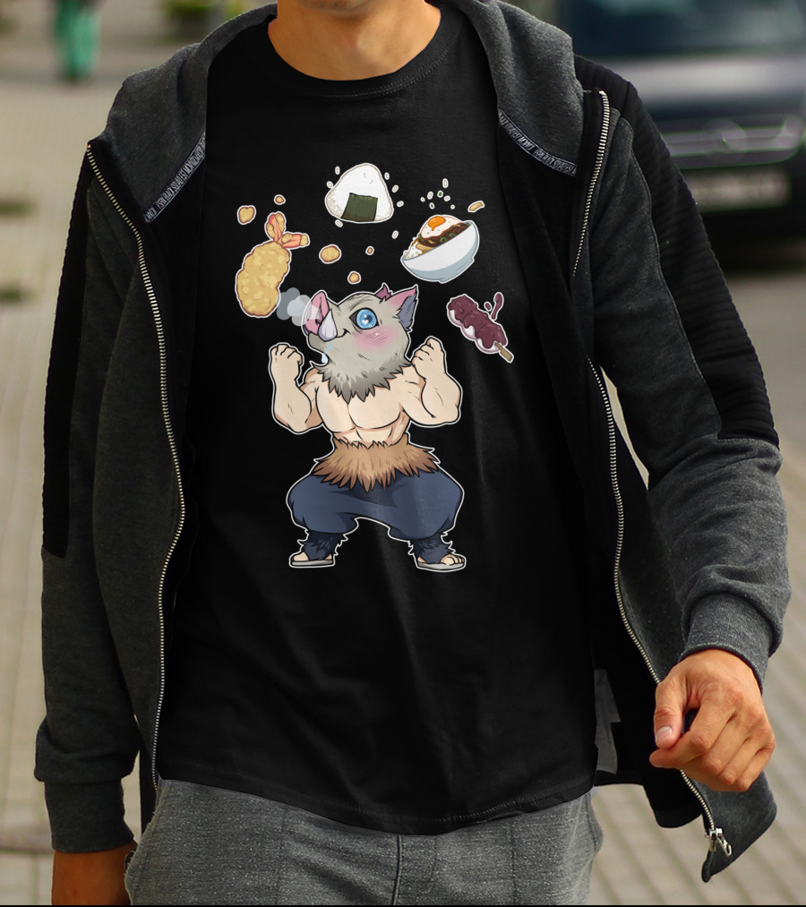 Demon Slayer Kimetsu No Yaiba Inosuke Enjoying Japanese Food T-Shirt