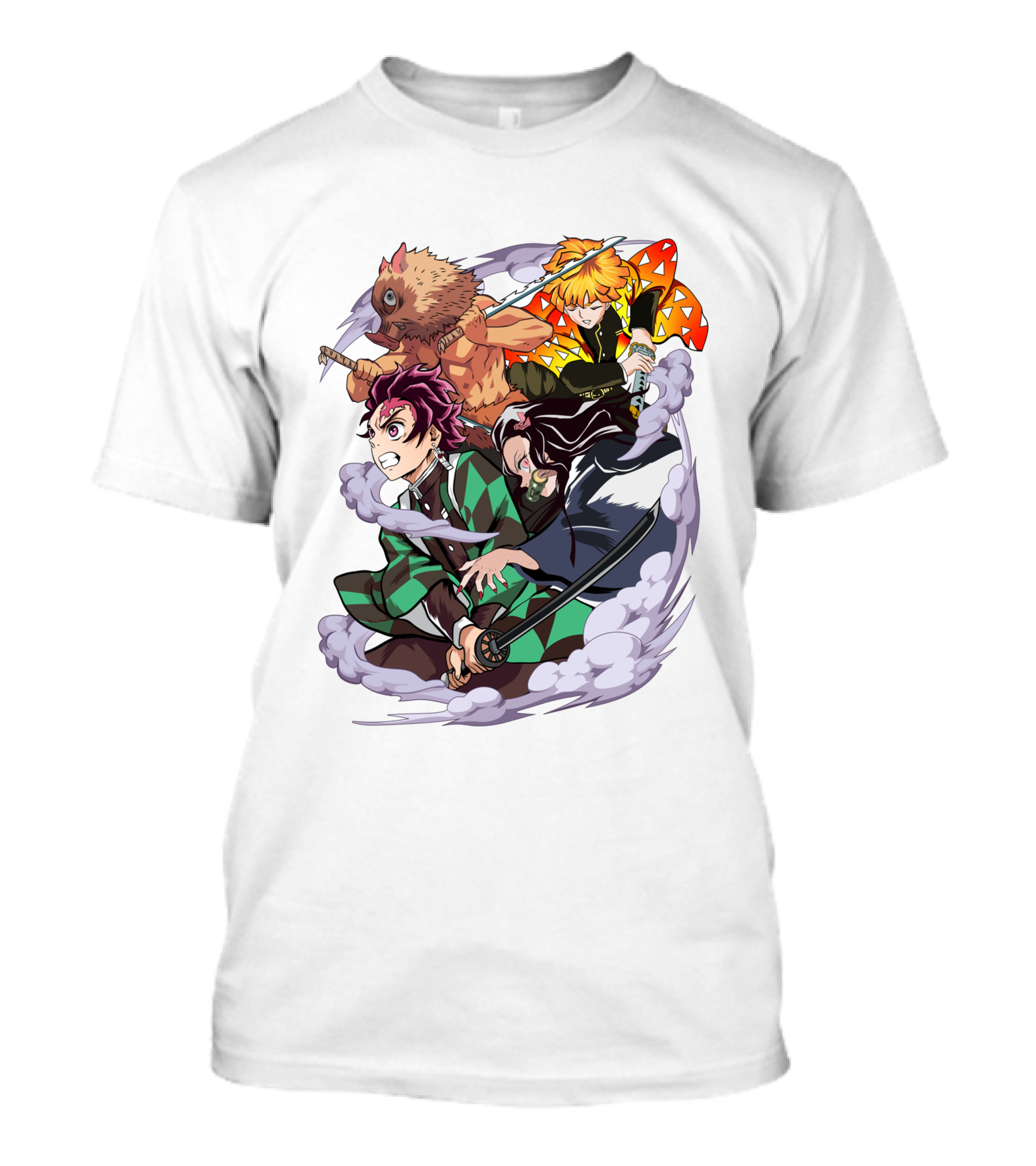 Demon Slayer Kimetsu No Yaiba Tanjiro Nezuko Zenitsu Inosuke Dynamic Action Scene T-Shirt
