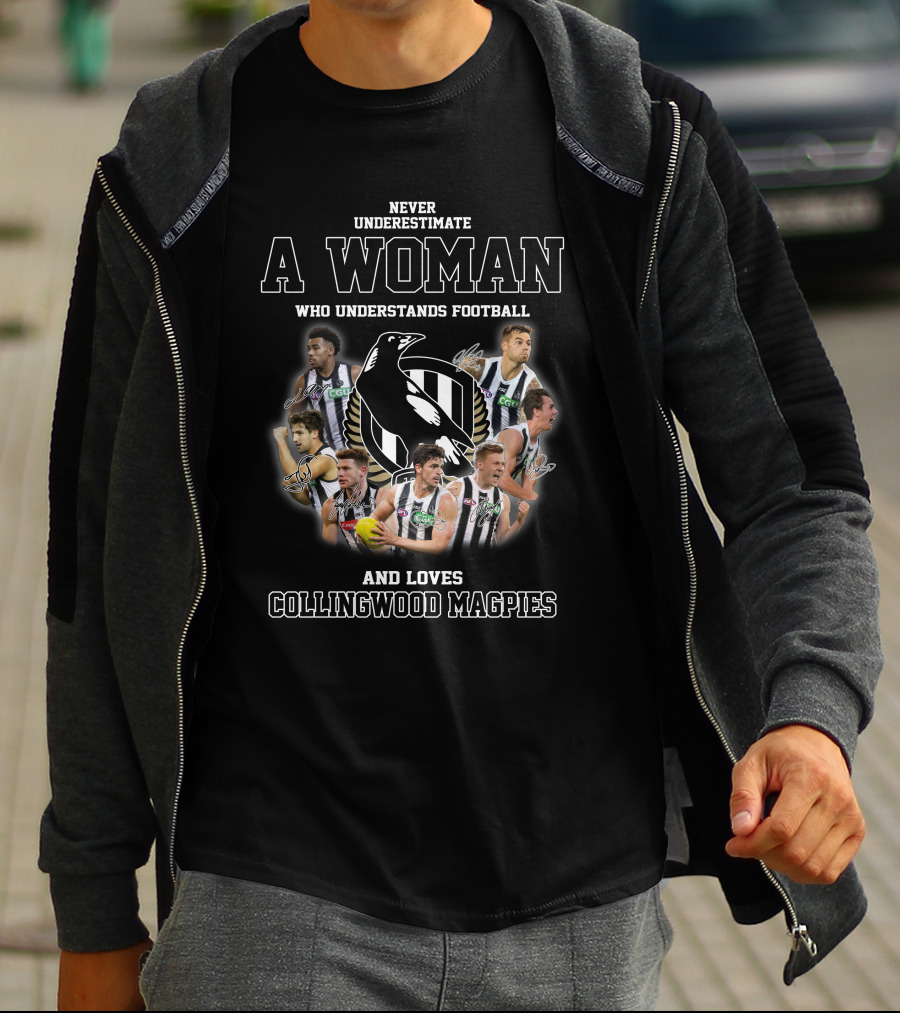 Never Underestimate A Woman Who Understands Football And Loves Collingwood Magpies T-Shirt