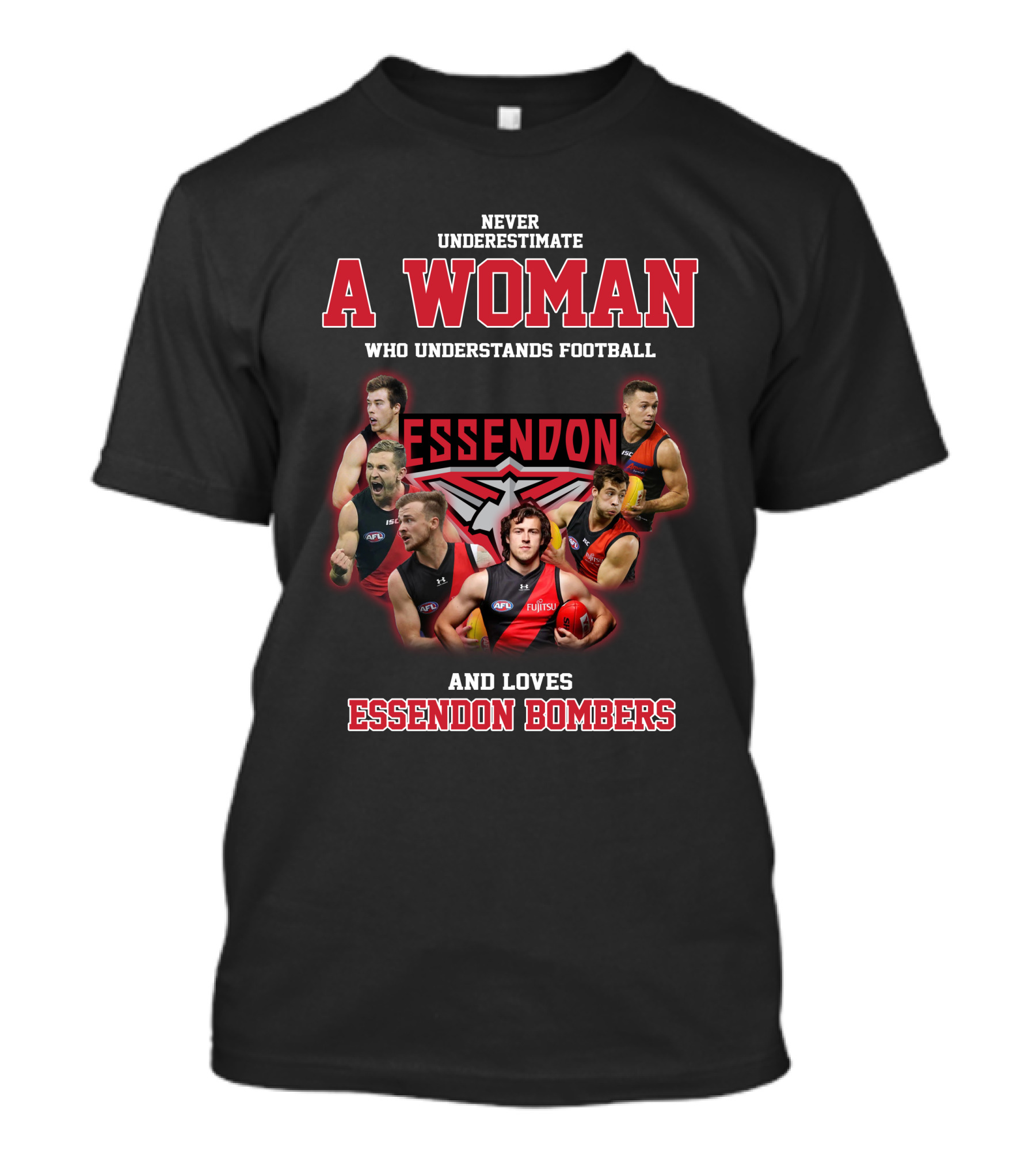 Never Underestimate A Woman Who Understands Football And Loves Essendon Bombers T-Shirt