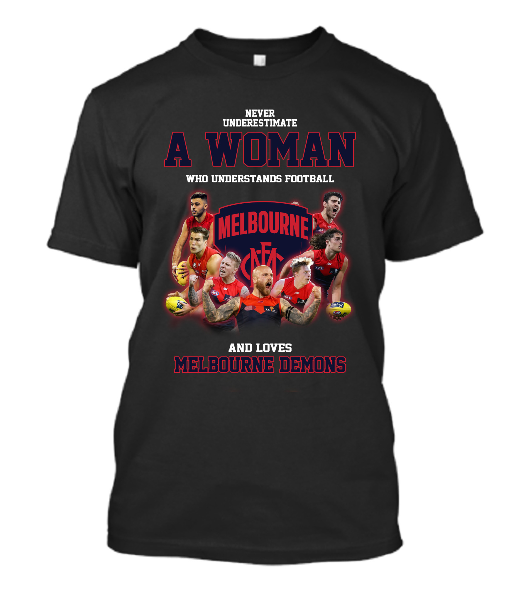 Never Underestimate A Woman Who Understands Football And Loves Melbourne Demons T-Shirt