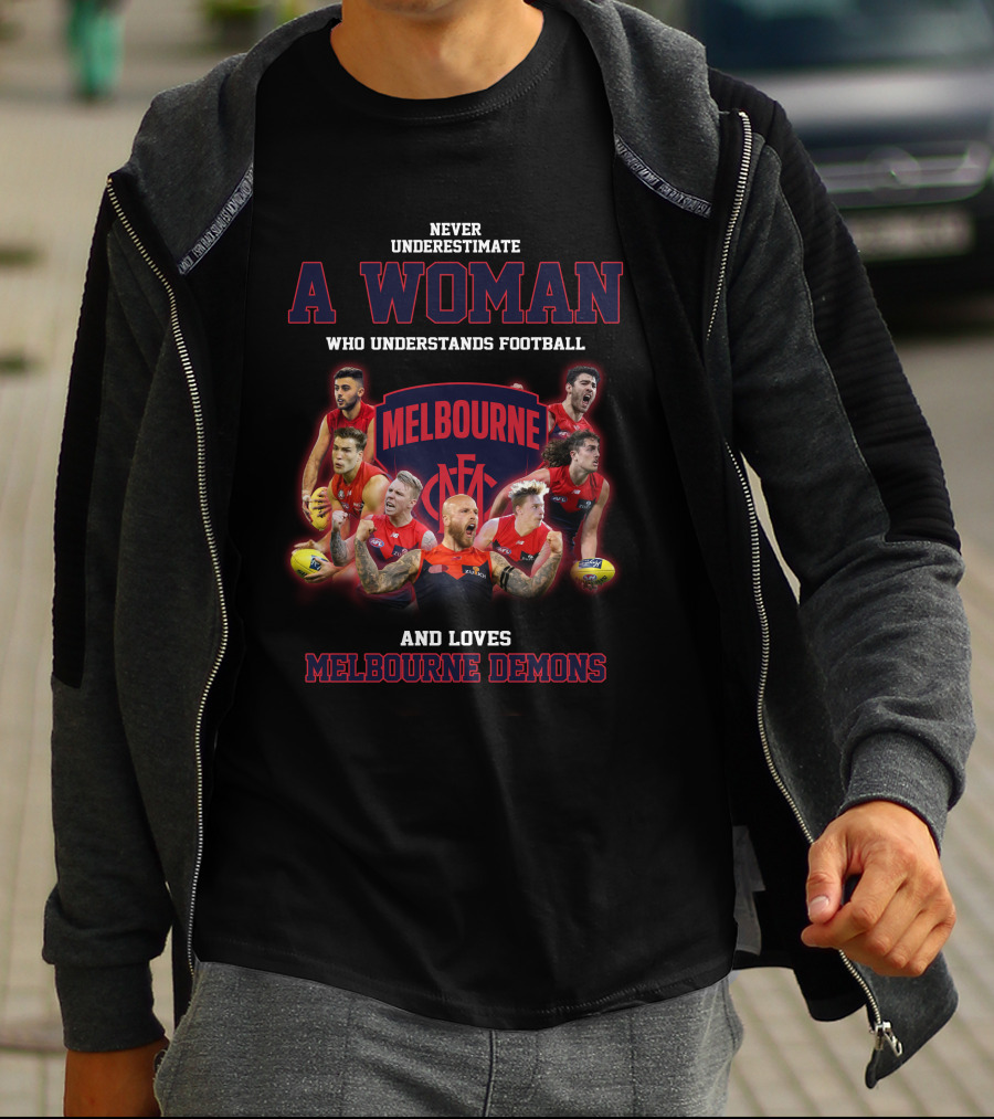 Never Underestimate A Woman Who Understands Football And Loves Melbourne Demons T-Shirt