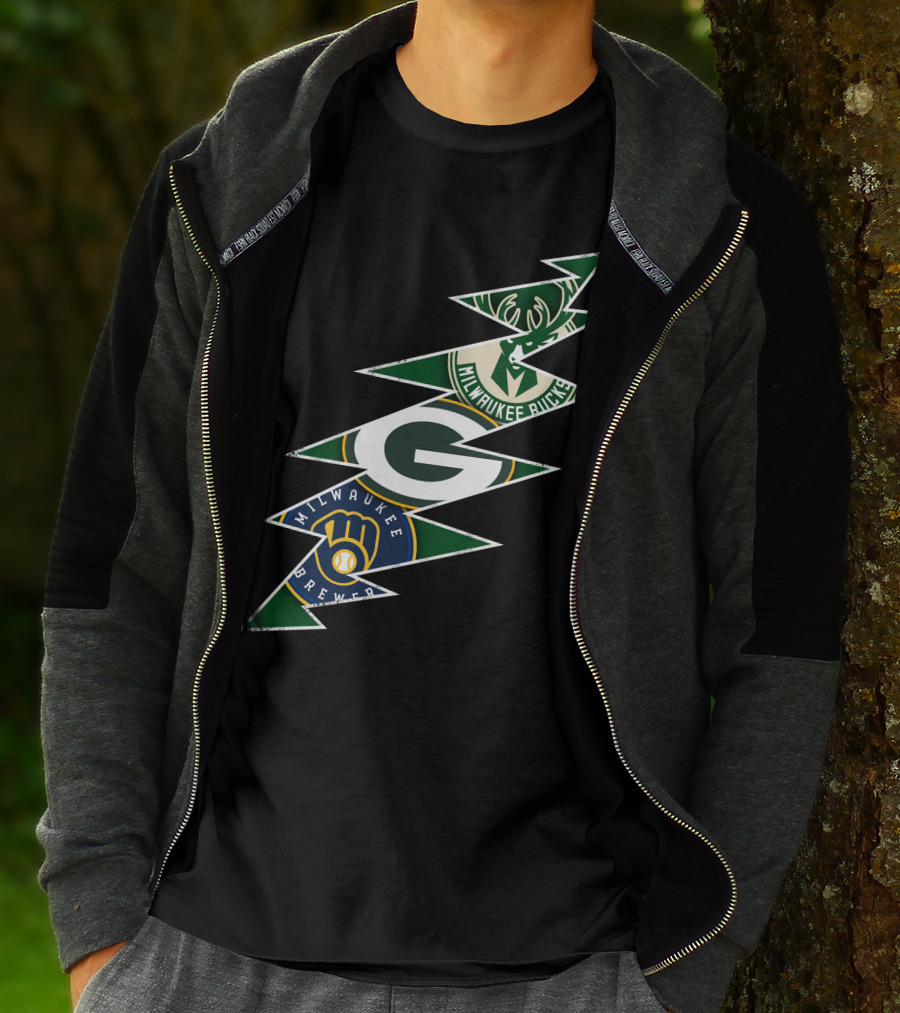 Green Bay Packers Milwaukee Brewers Milwaukee Bucks Grateful Dead Lightning Bolt T-Shirt