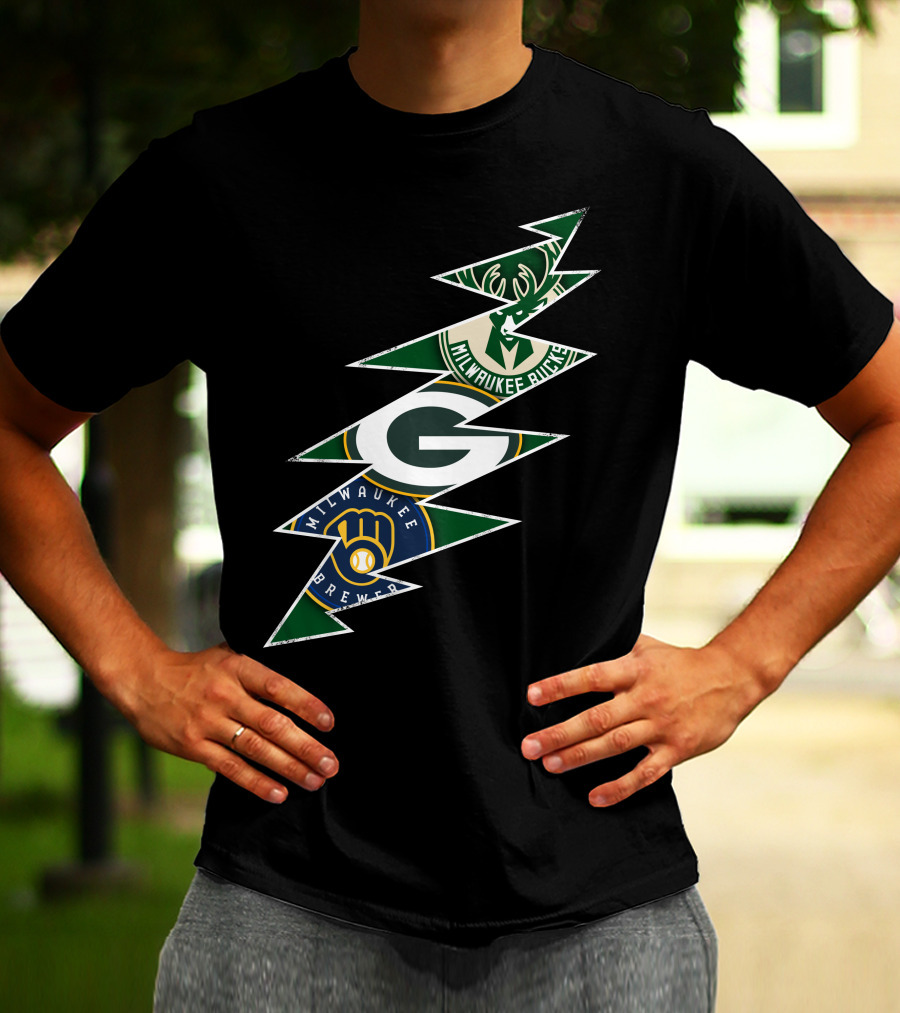 Green Bay Packers Milwaukee Brewers Milwaukee Bucks Grateful Dead Lightning Bolt T-Shirt