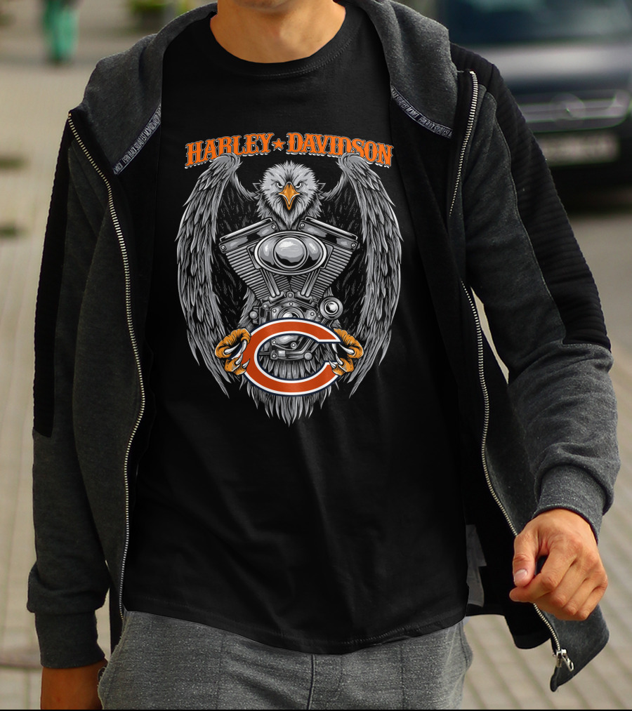 Harley Davidson Chicago Bears Eagle And Engine T-Shirt