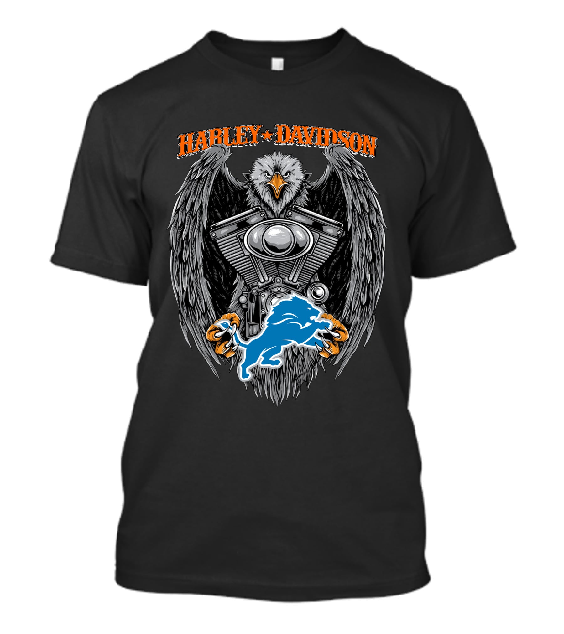 Harley Davidson Eagle Engine With Detroit Lions T-Shirt