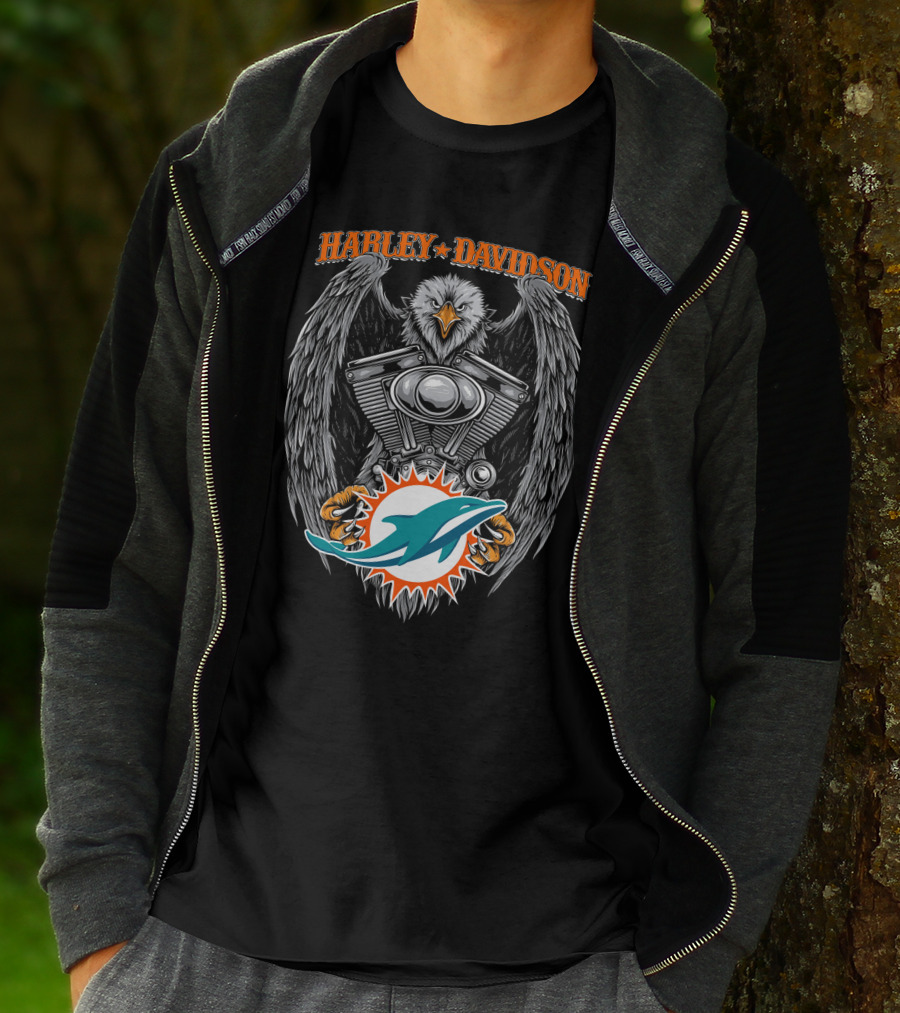 Harley Davidson Bald Eagle Engine Miami Dolphins T-Shirt
