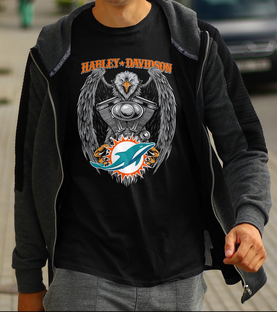 Harley Davidson Bald Eagle Engine Miami Dolphins T-Shirt