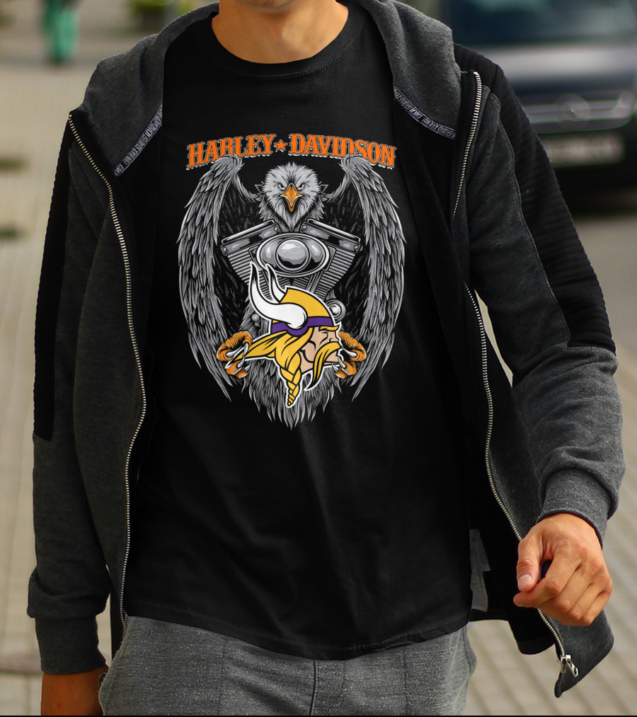 Harley Davidson Minnesota Vikings Eagle Motorblock T-Shirt
