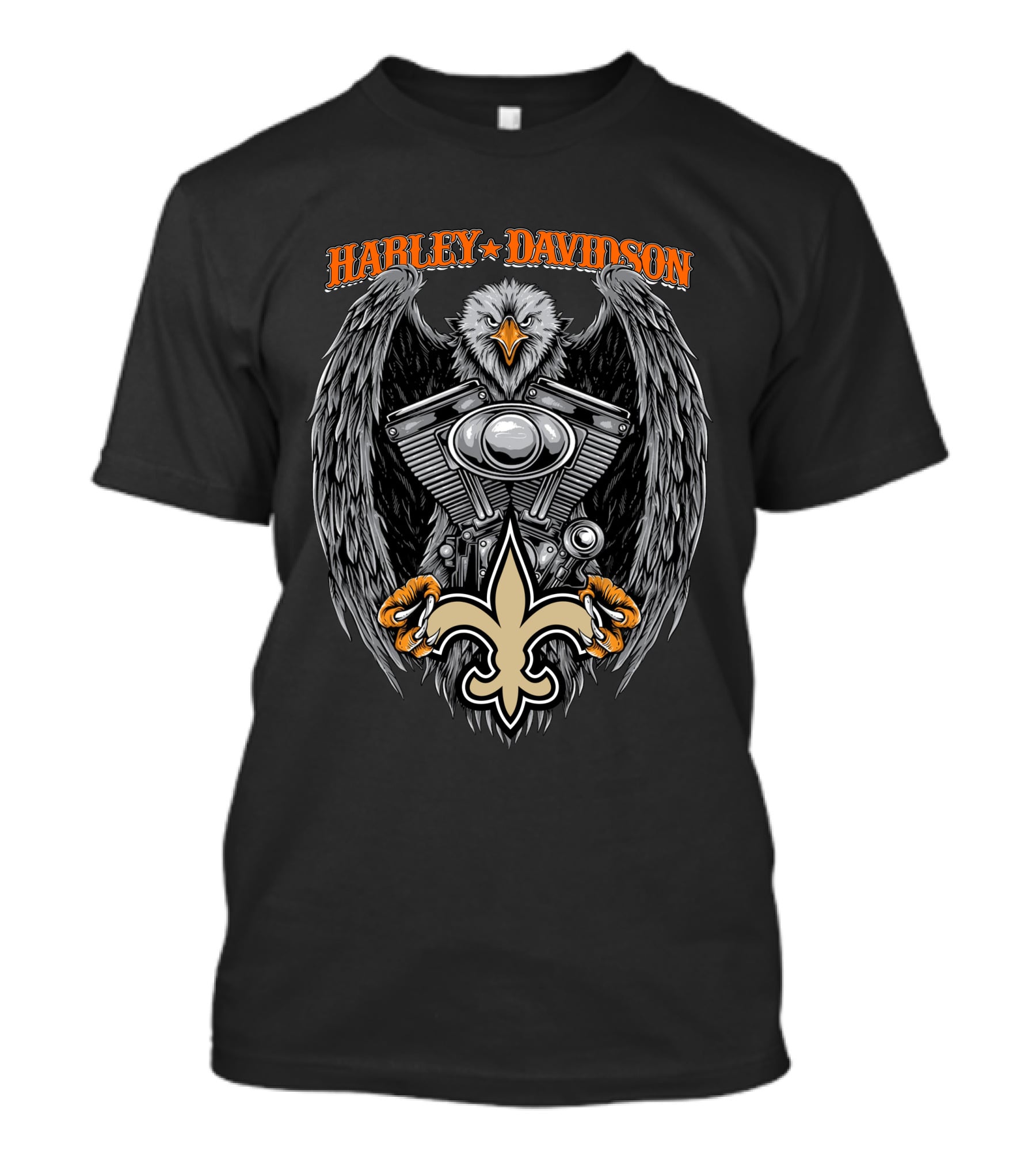 Harley Davidson New Orleans Saints Eagle Fleur-De-Lis Engine Art T-Shirt