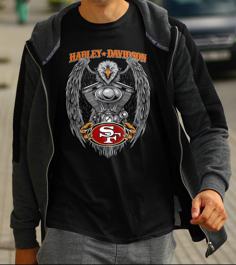 Harley Davidson Eagle San Francisco 49ers Motorcycle Engine T-Shirt