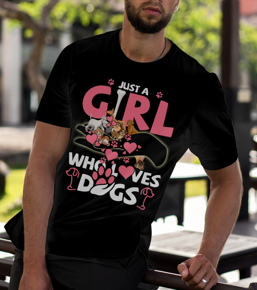 Just A Girl Who Loves Dogs With Cute Puppies And Hearts T-Shirt