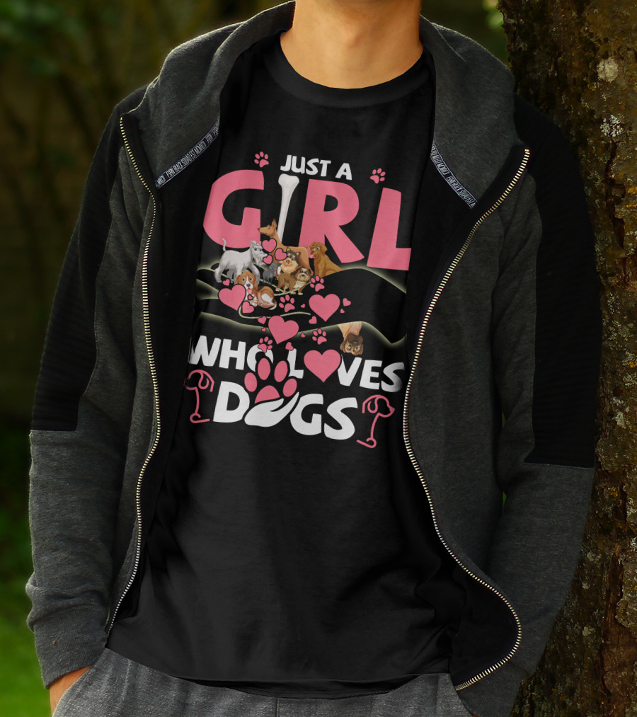 Just A Girl Who Loves Dogs With Cute Puppies And Hearts T-Shirt