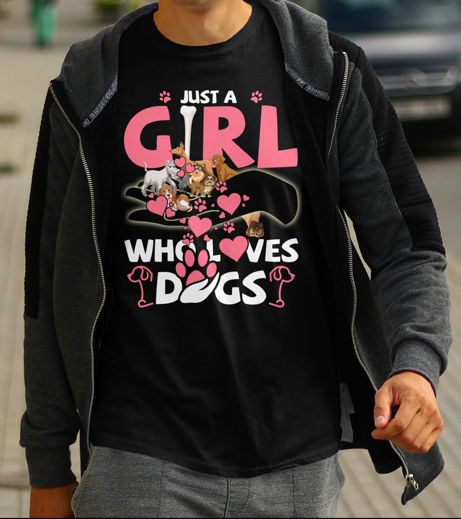 Just A Girl Who Loves Dogs With Cute Puppies And Hearts T-Shirt