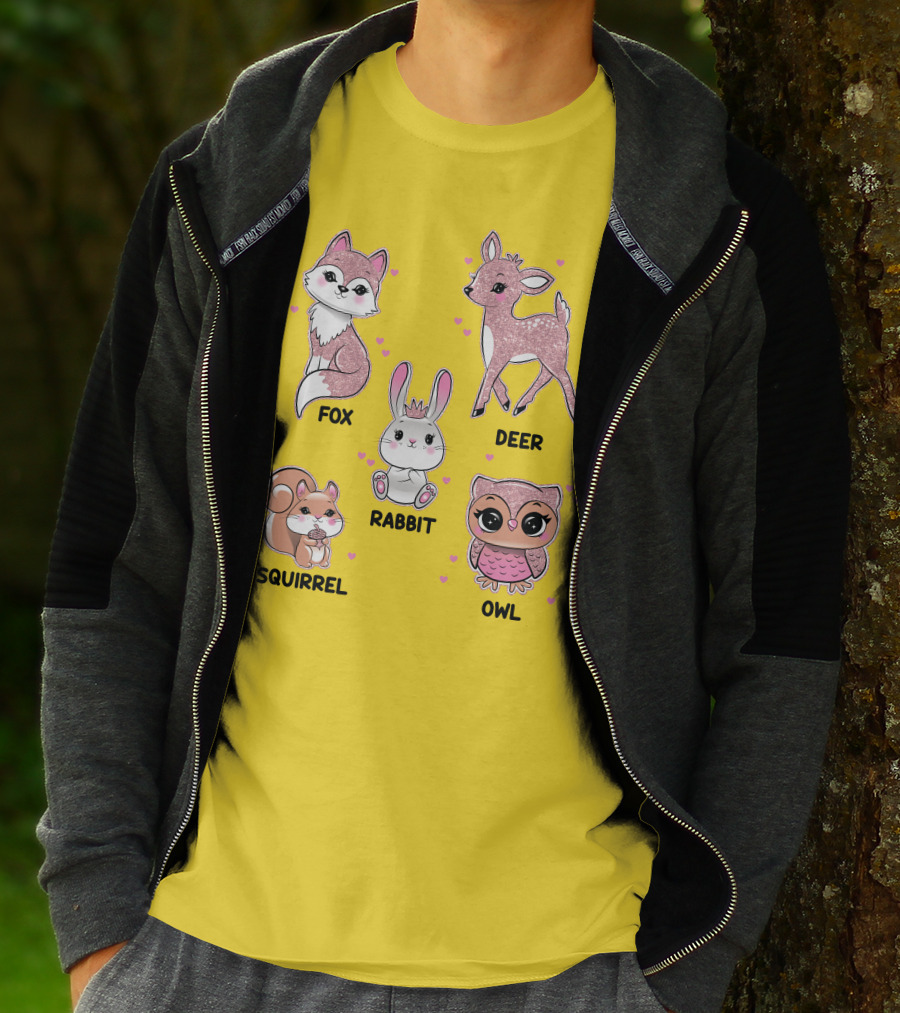 Fox Deer Rabbit Squirrel Owl Cute Animals T-Shirt