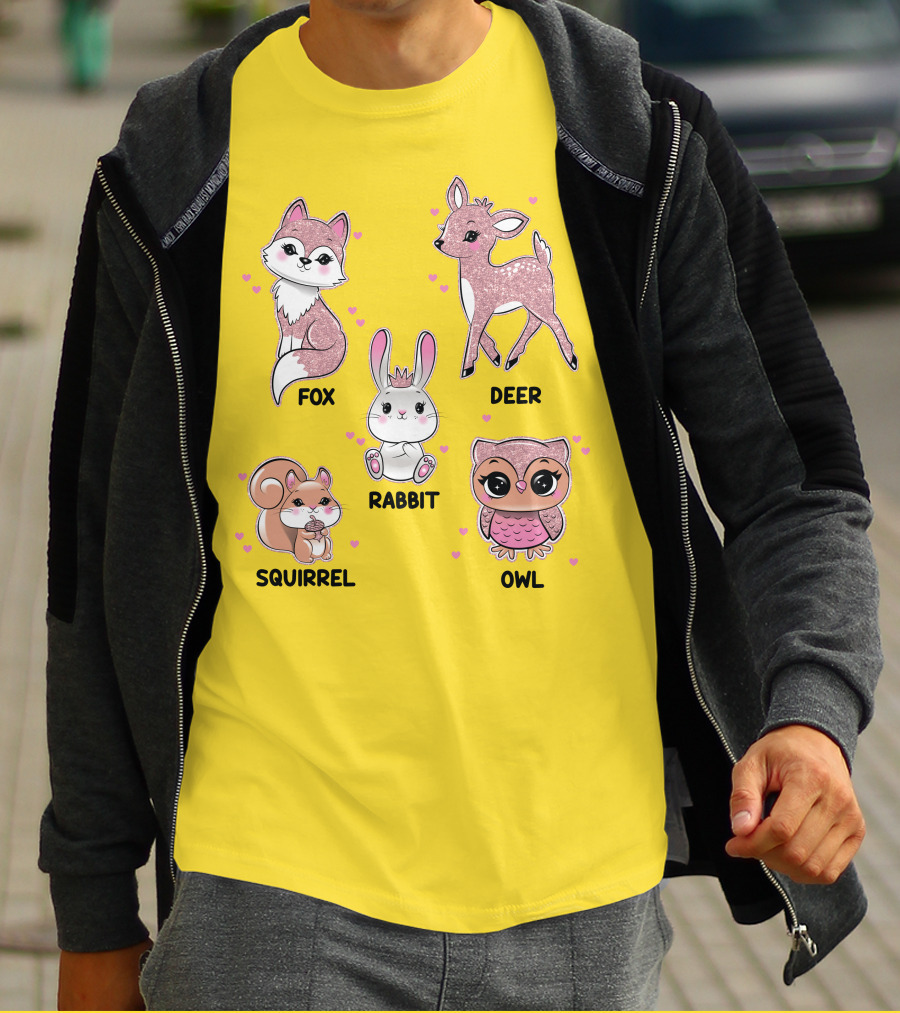 Fox Deer Rabbit Squirrel Owl Cute Animals T-Shirt