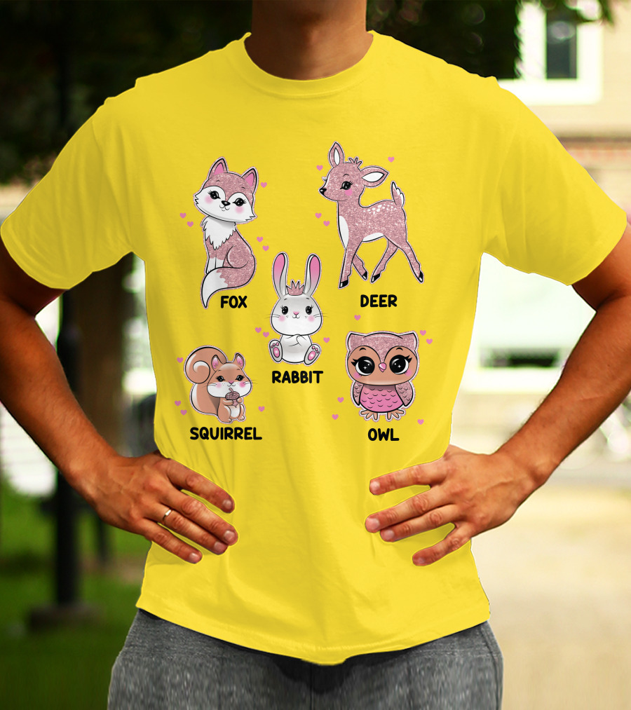 Fox Deer Rabbit Squirrel Owl Cute Animals T-Shirt