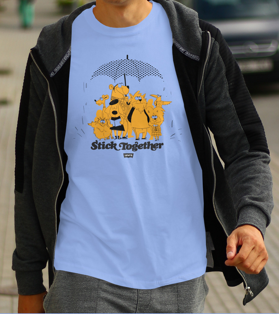 Stick Together Levi's Umbrella Animal Friends Collaboration T-Shirt