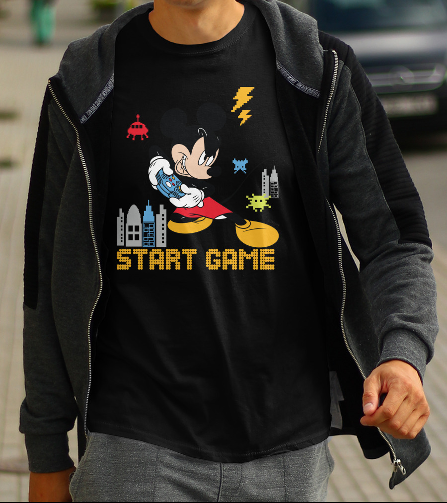 Mickey Holding Controller Retro Gaming City Start Game T-Shirt
