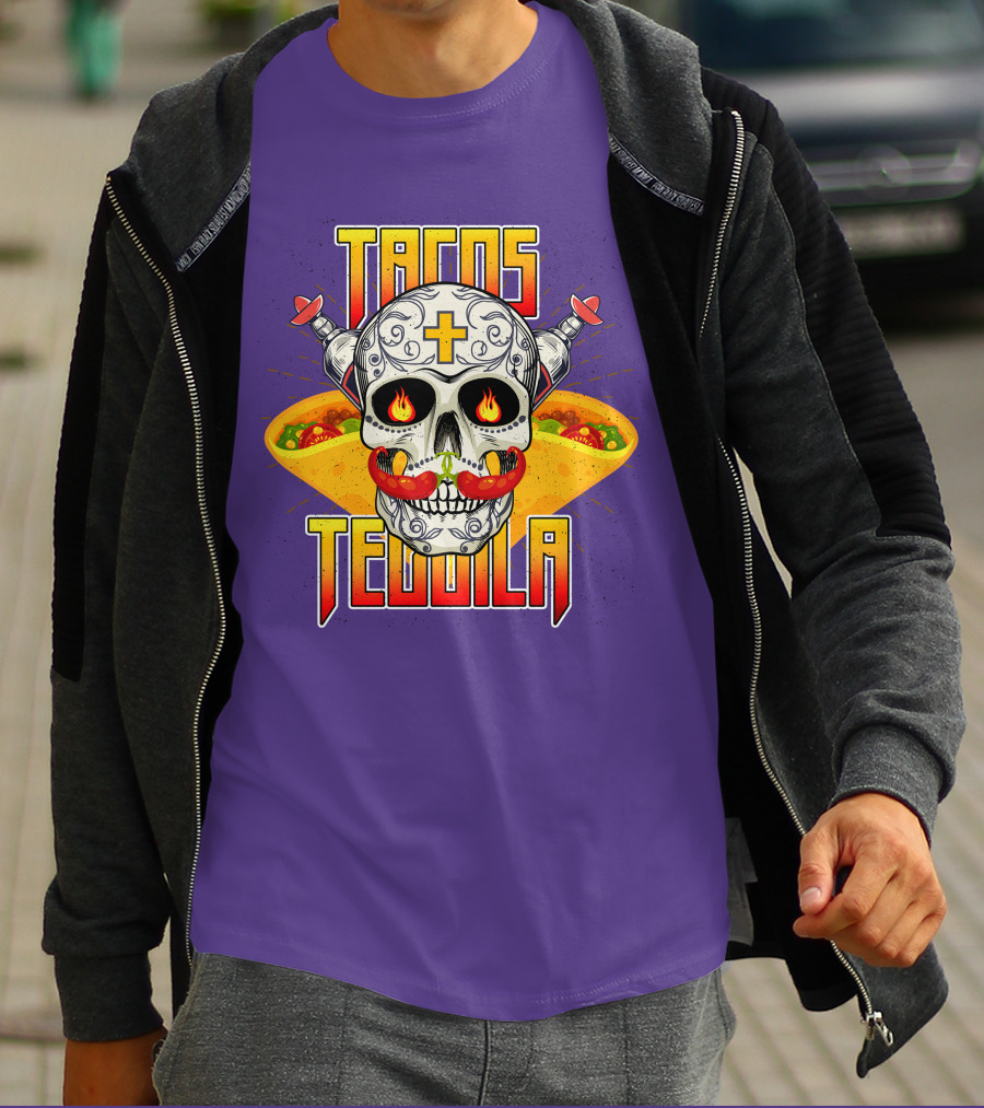Tacos Tequila Skull Mexican Cuisine Party T-Shirt
