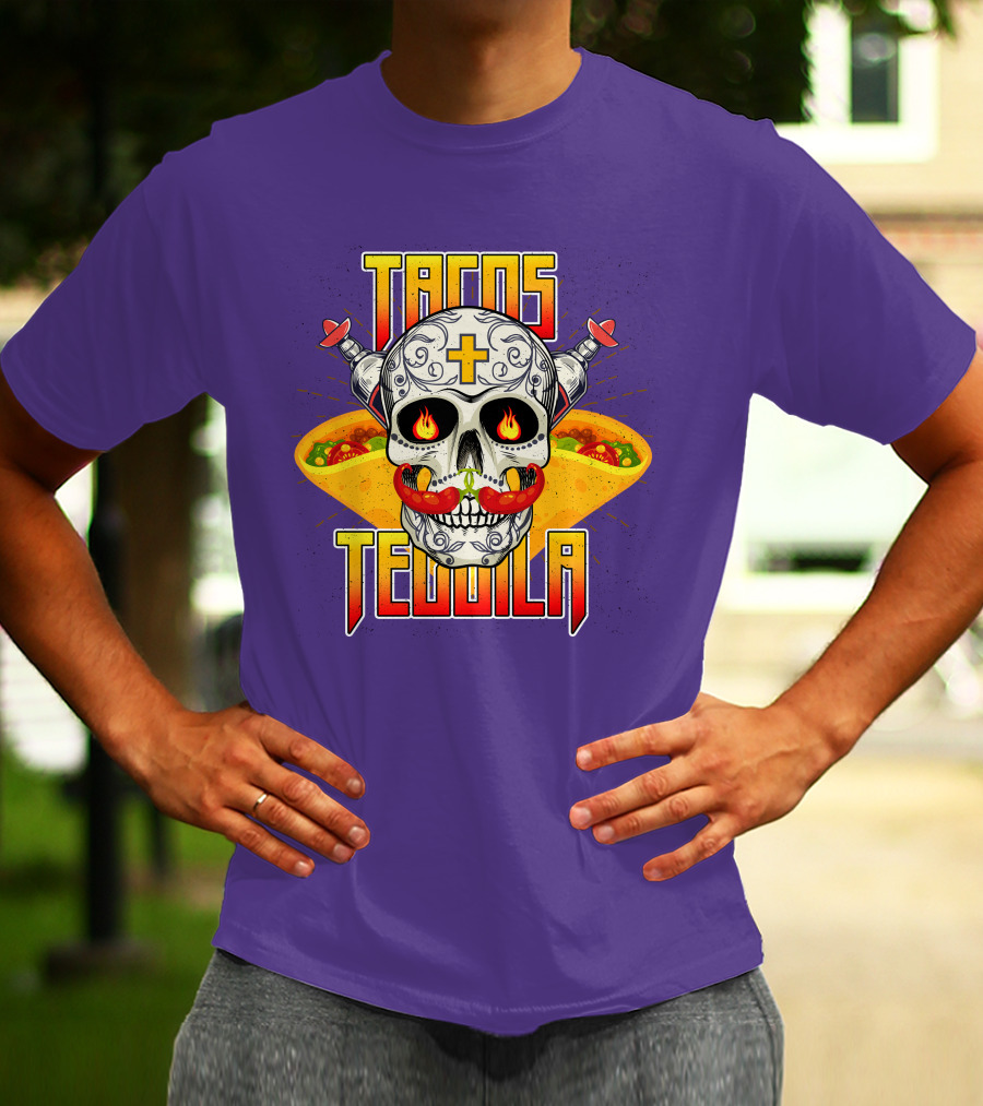 Tacos Tequila Skull Mexican Cuisine Party T-Shirt