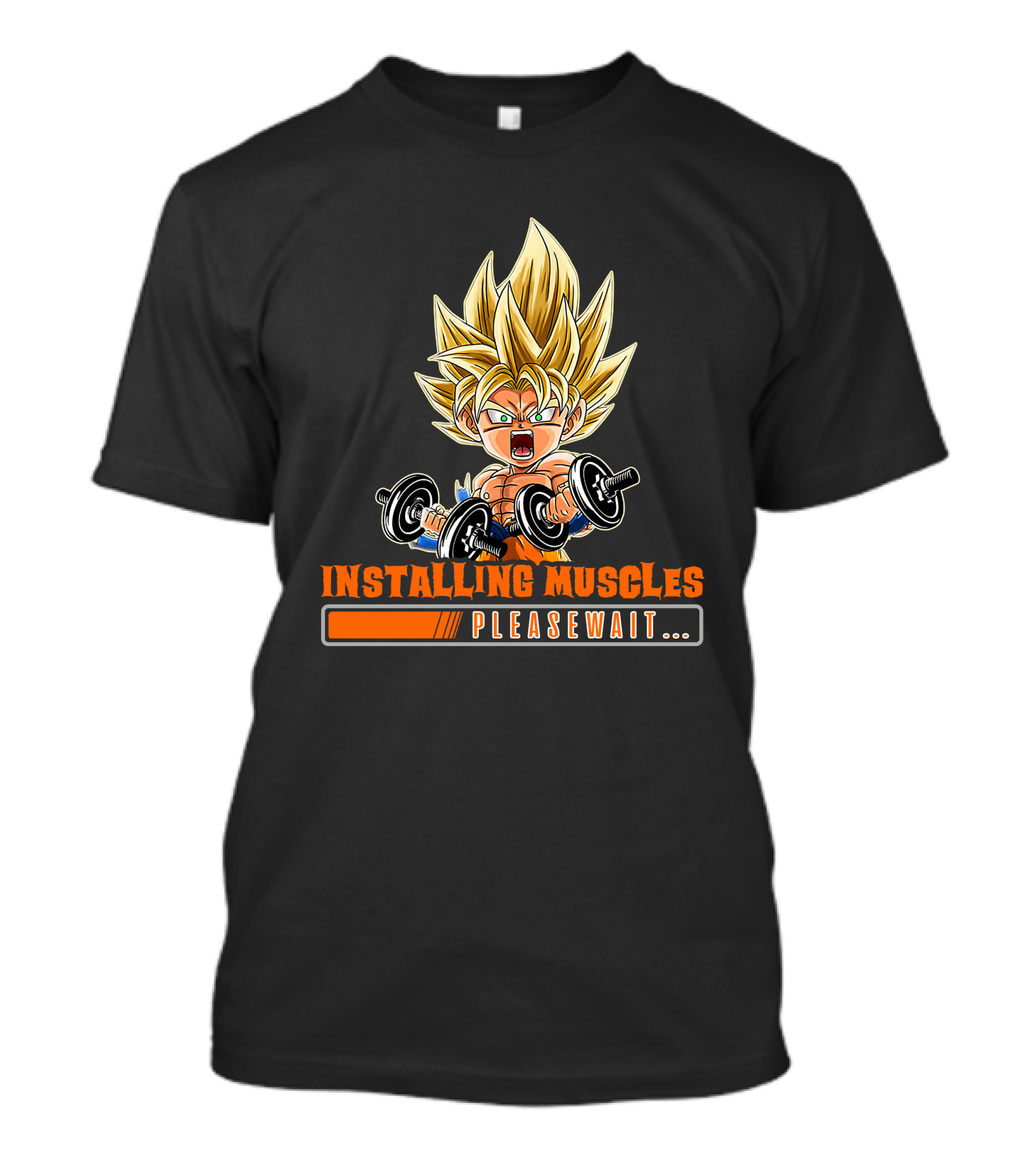 Installing Muscles Please Wait Super Saiyan Dumbbells Fitness Power Up T-Shirt