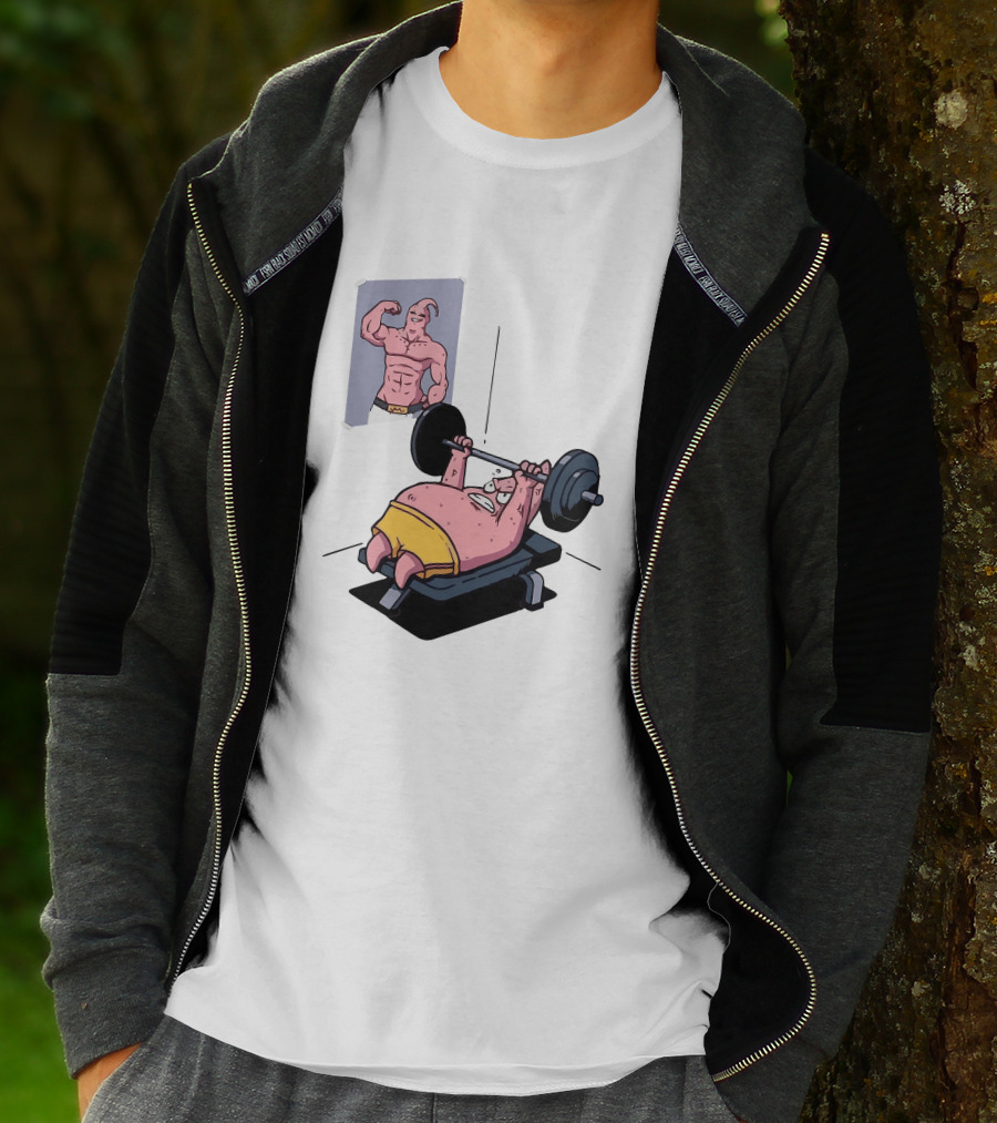 Majin Buu Patrick Lifting Weights With Motivational T-Shirt