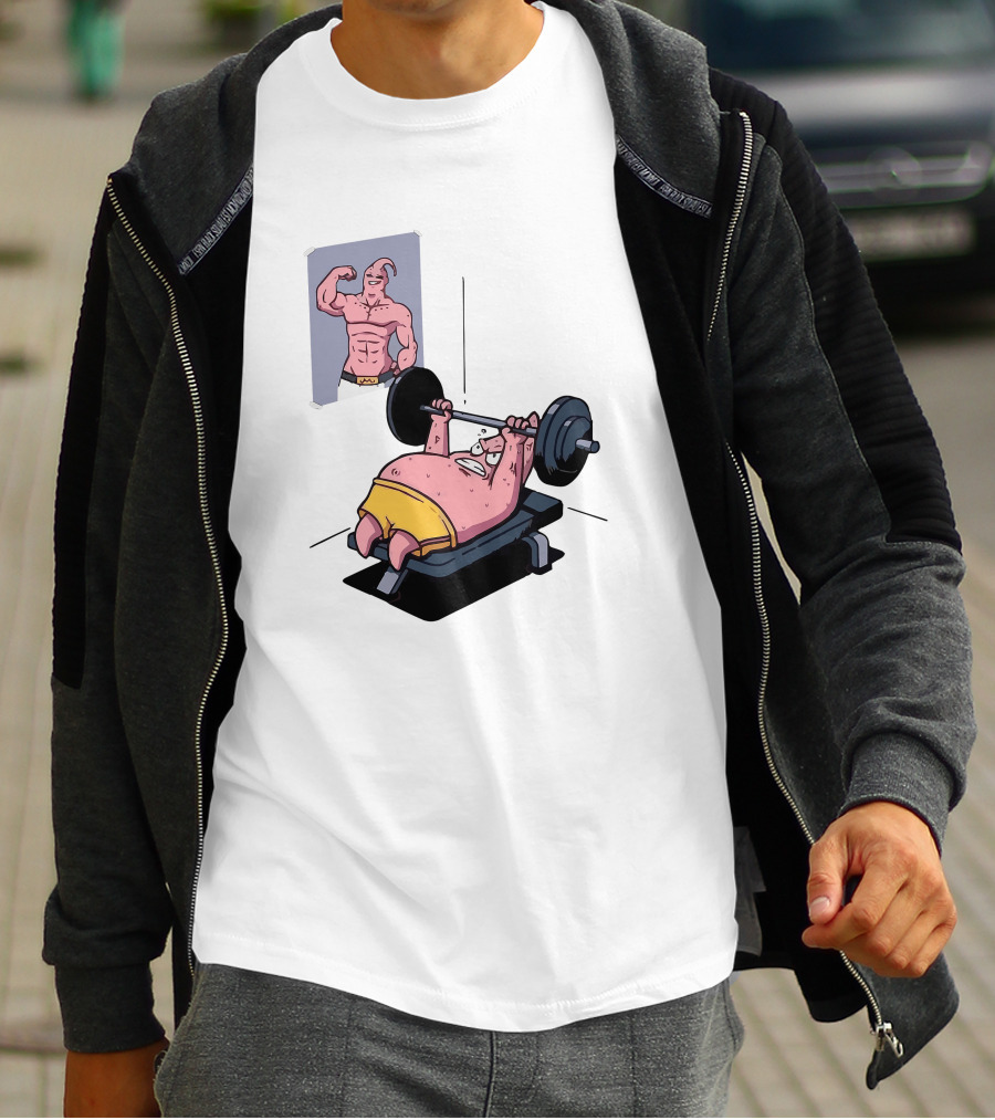 Majin Buu Patrick Lifting Weights With Motivational T-Shirt