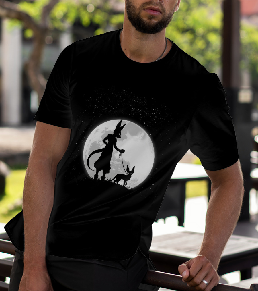Beerus Walking Under Full Moon With Cat T-Shirt